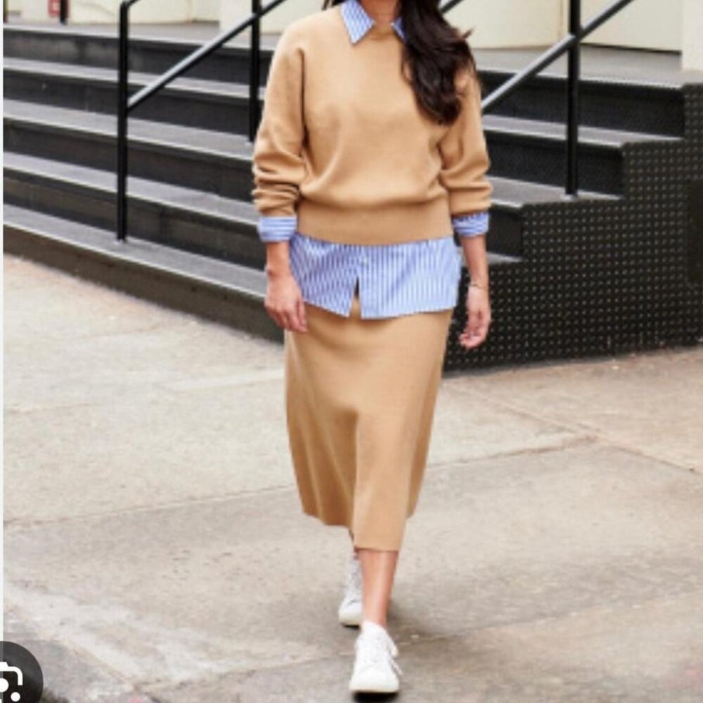 UNIQLO TAN Cotton Blend Midi Skirt for Fall and Winter